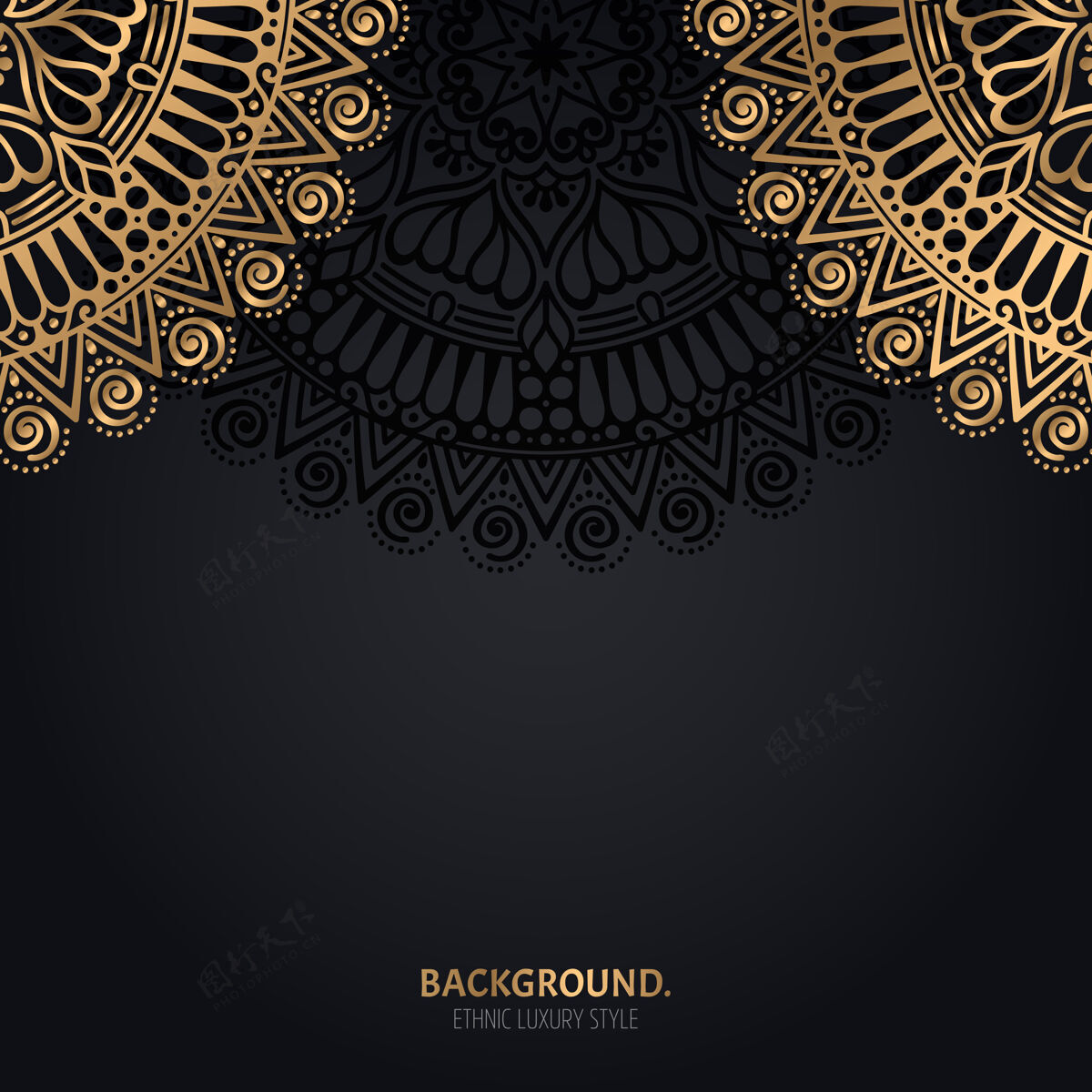 漩涡伊斯兰黑色背景 金色曼荼罗装饰圆圈花装饰