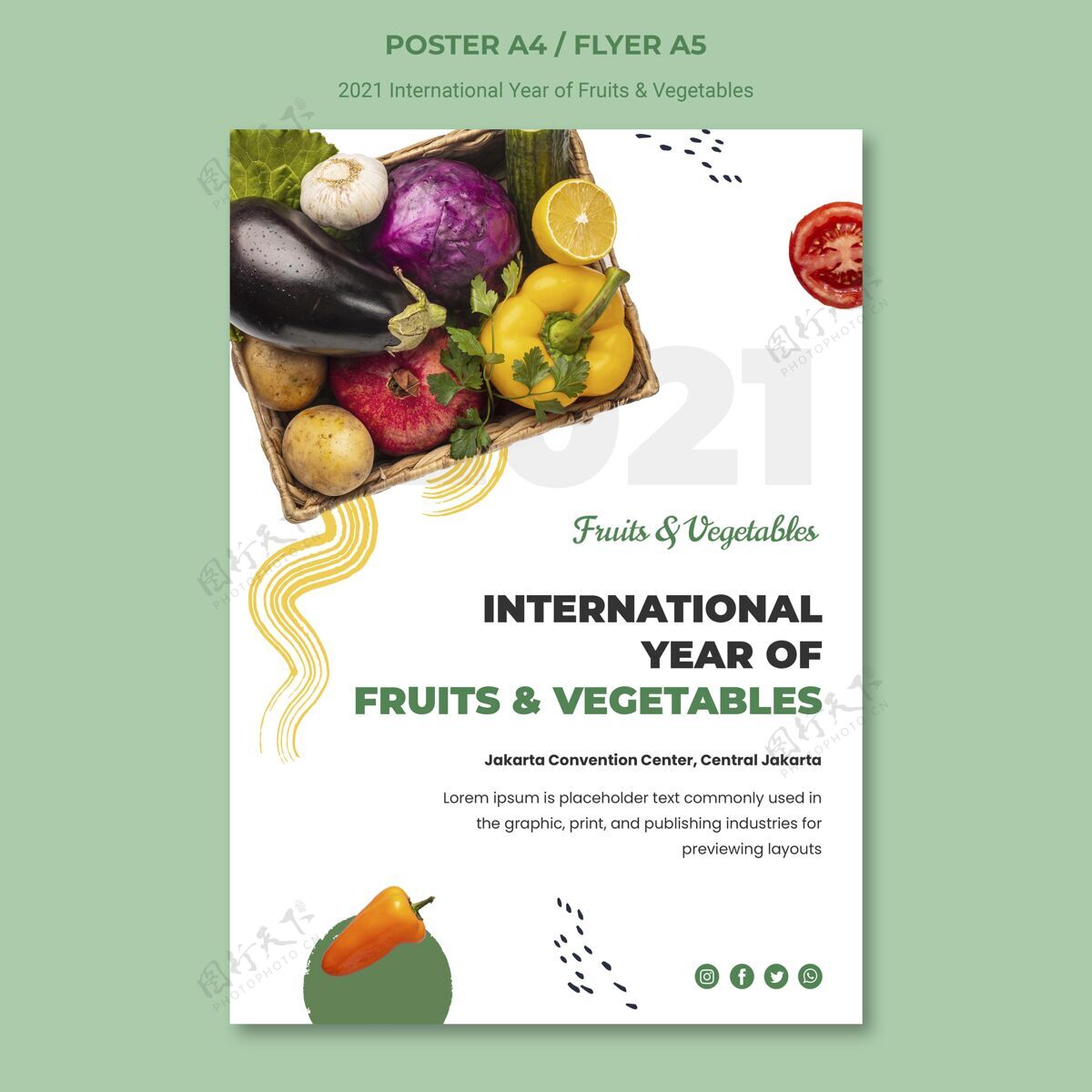 健康国际果蔬年海报模板蔬菜素食者传单