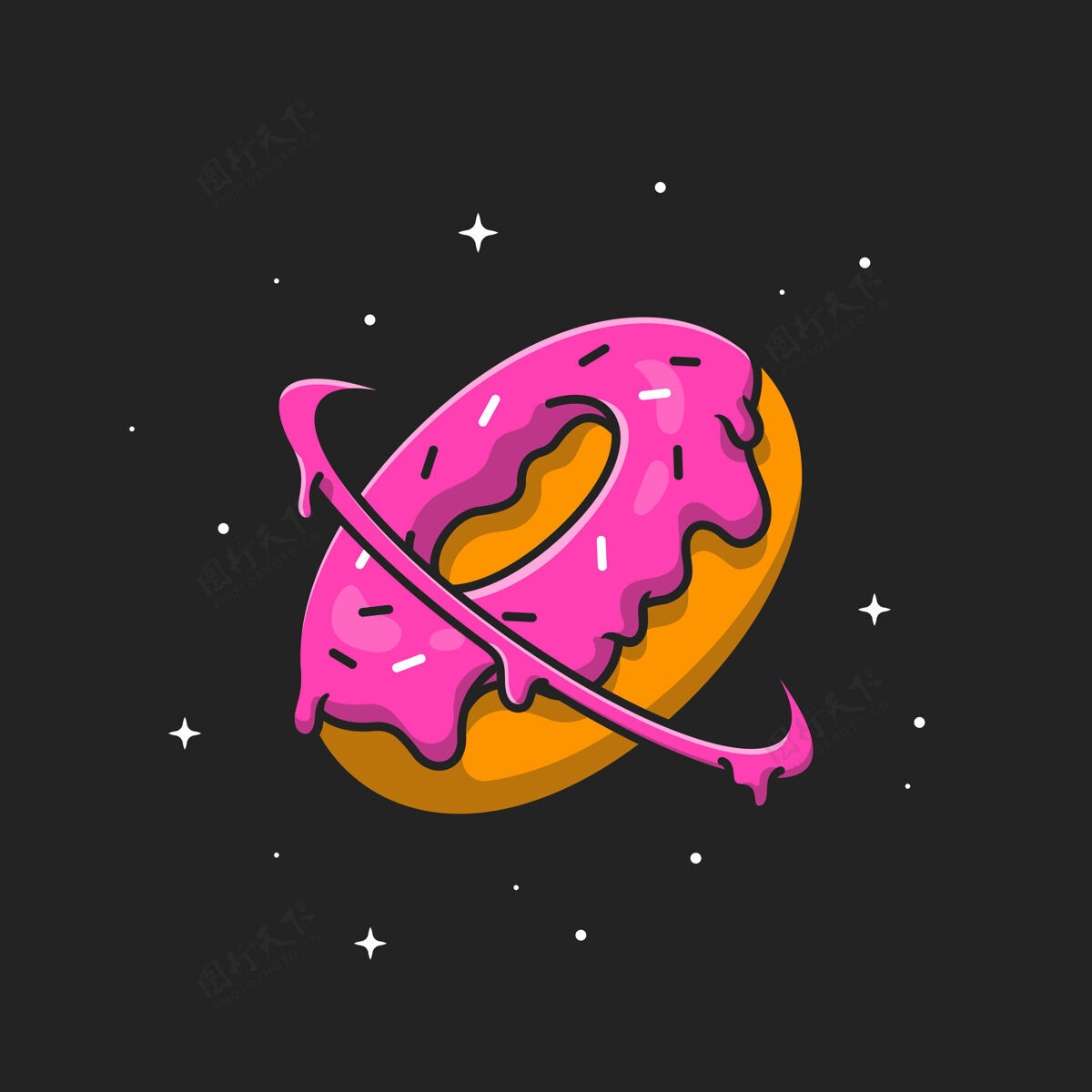 星际甜甜圈星球平面卡通风格太空外太空蛋糕