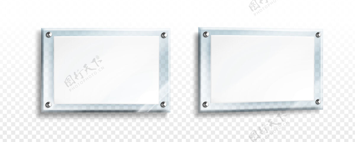 门白色海报在玻璃框架与钢螺栓面板镜子板