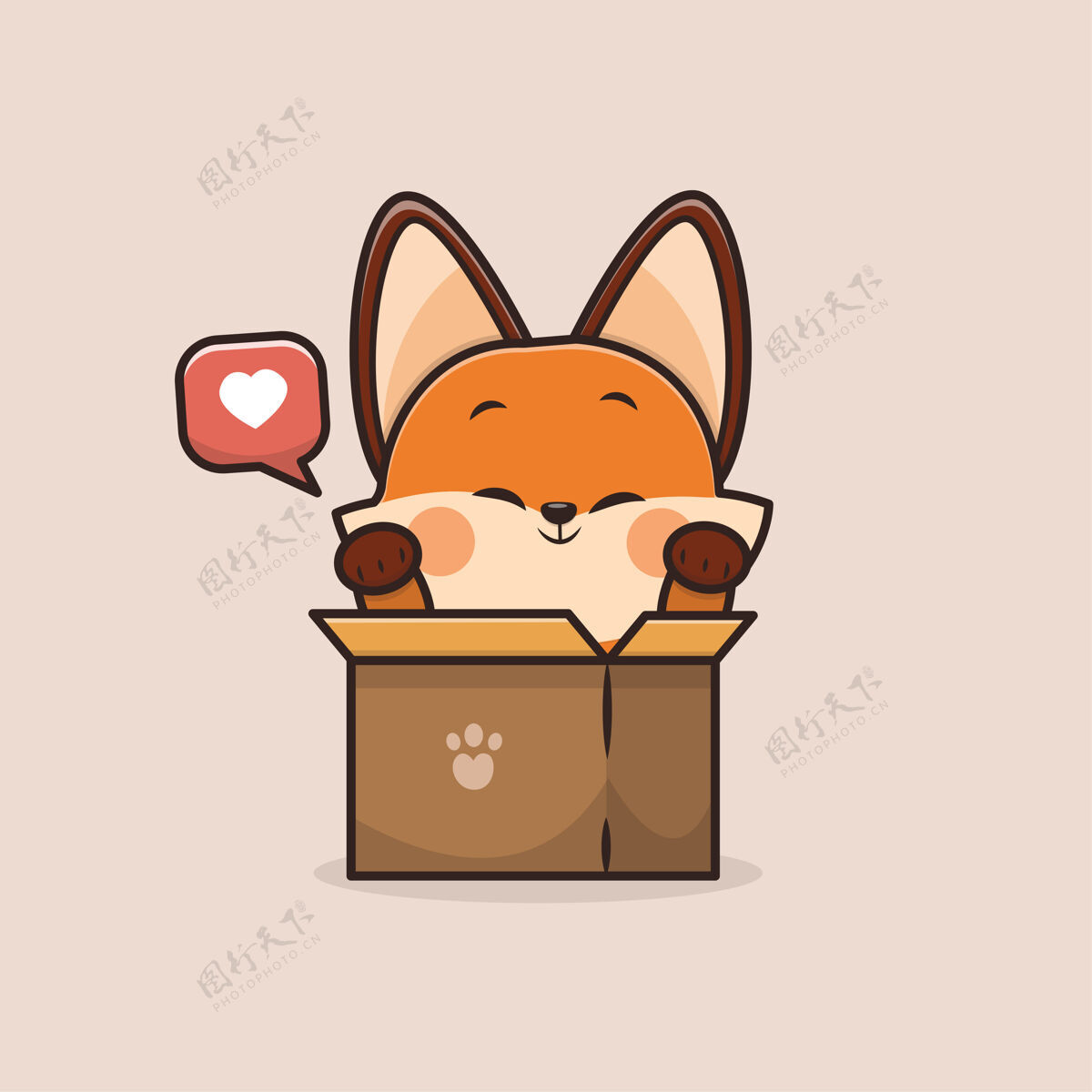 领养可爱的动物狐狸扁平盒子卡通