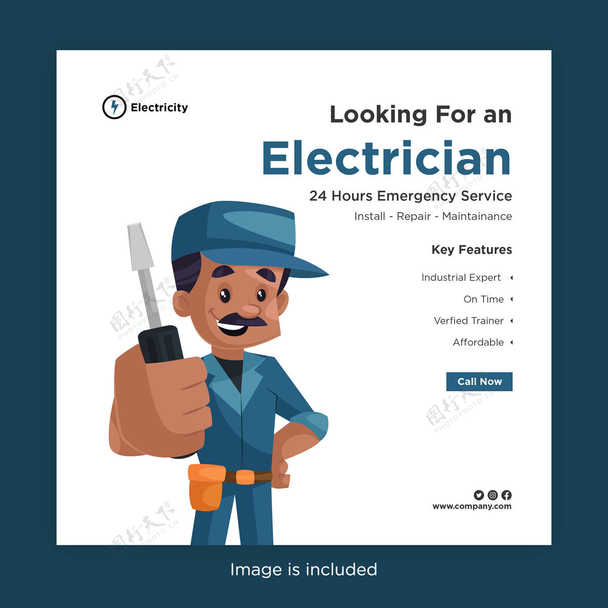 印度为社会媒体寻找电工横幅设计卡通电力紧急服务