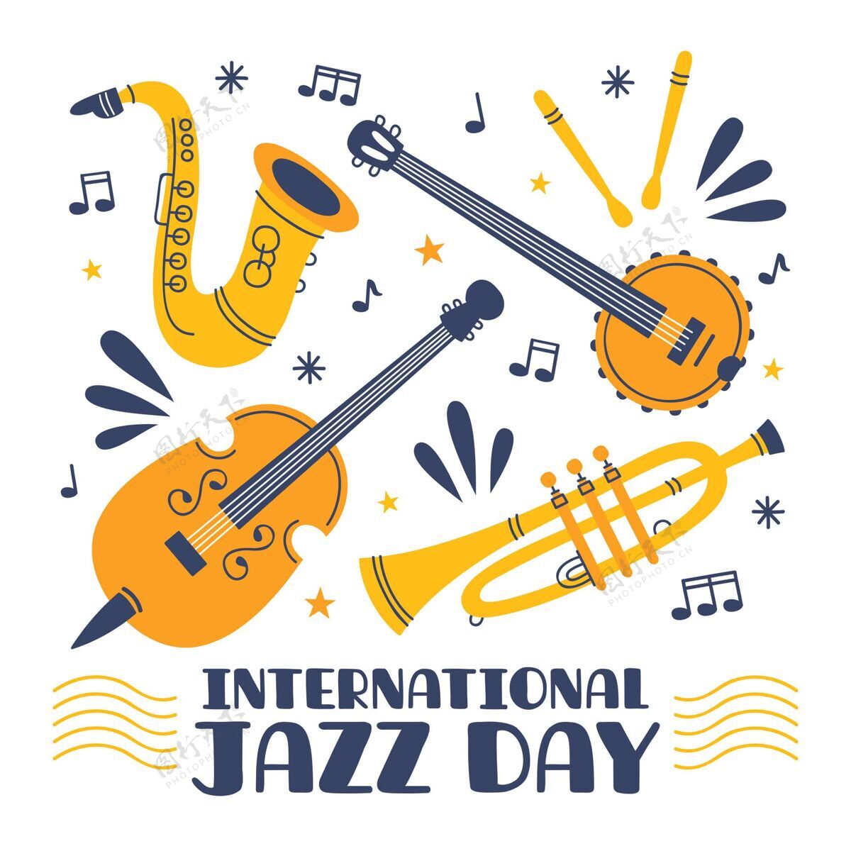 节日手绘国际爵士日插画国际声音爵士乐日