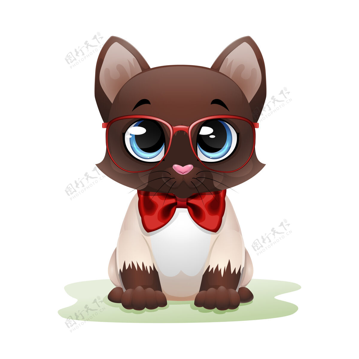人物可爱的猫卡通在红眼镜和弓时髦猫弓