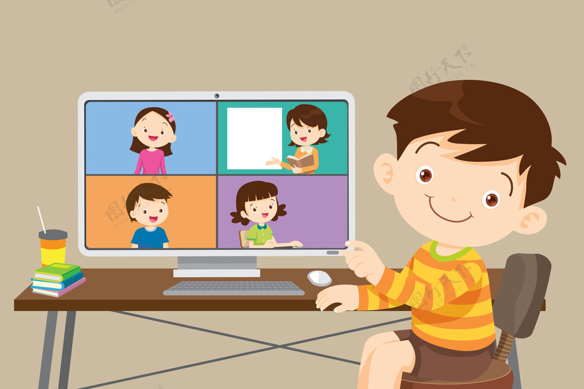 教学在线学习儿童使用电脑人工作场所孩子