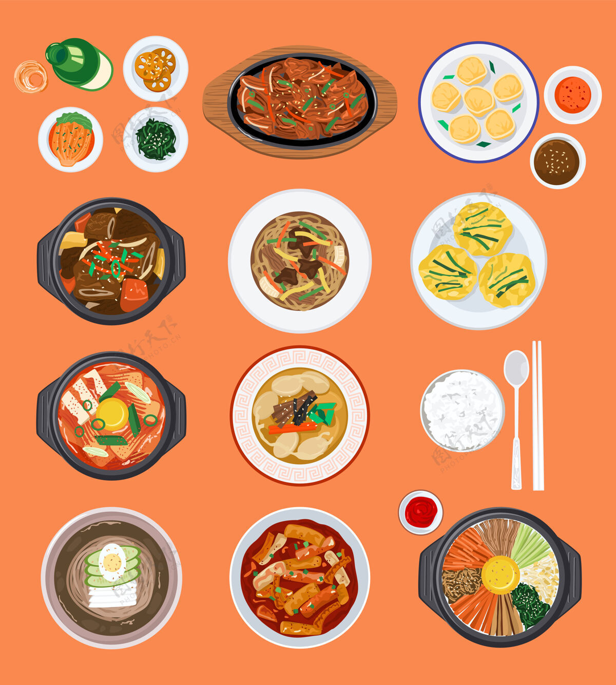 Seollal食物背景插图吃食物饺子