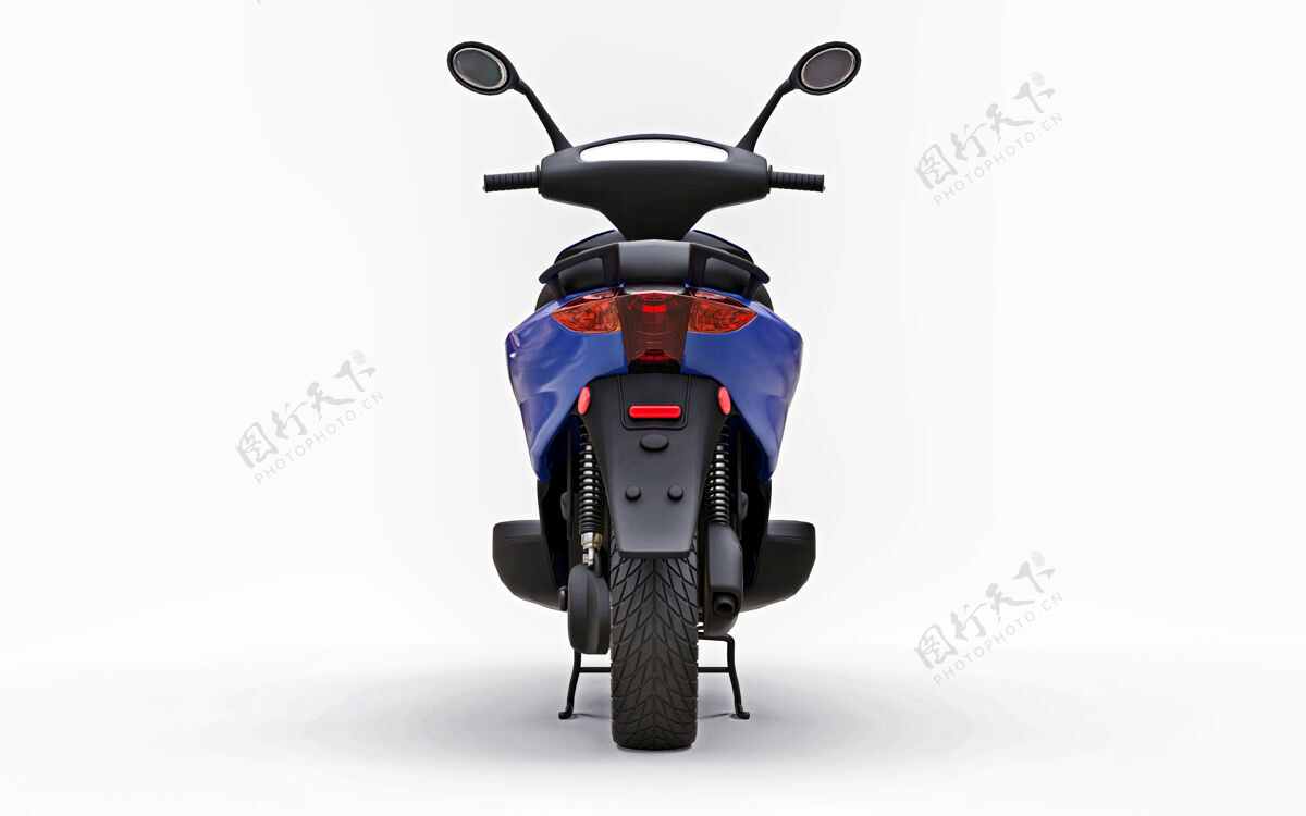 头盔白色背景的现代城市蓝色轻便摩托车3d插图摩托车小型运输