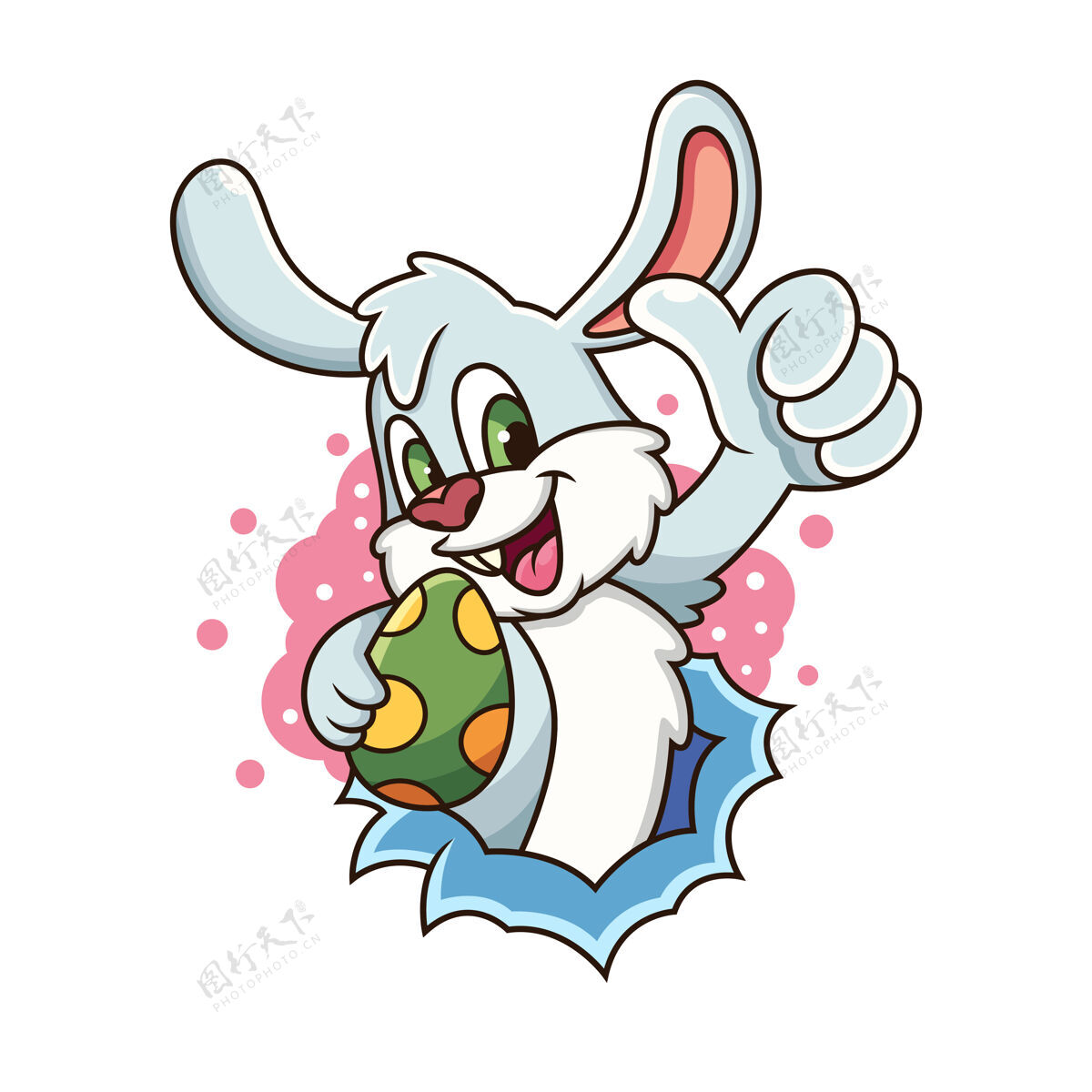 可爱可爱兔子带蛋图标插图.动物吉祥物卡通人物搞笑的姿势野生动物姿势放松