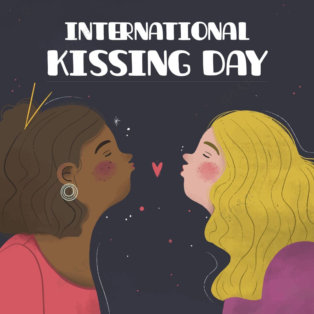 感情手绘国际接吻日插画浪漫亲吻日插图