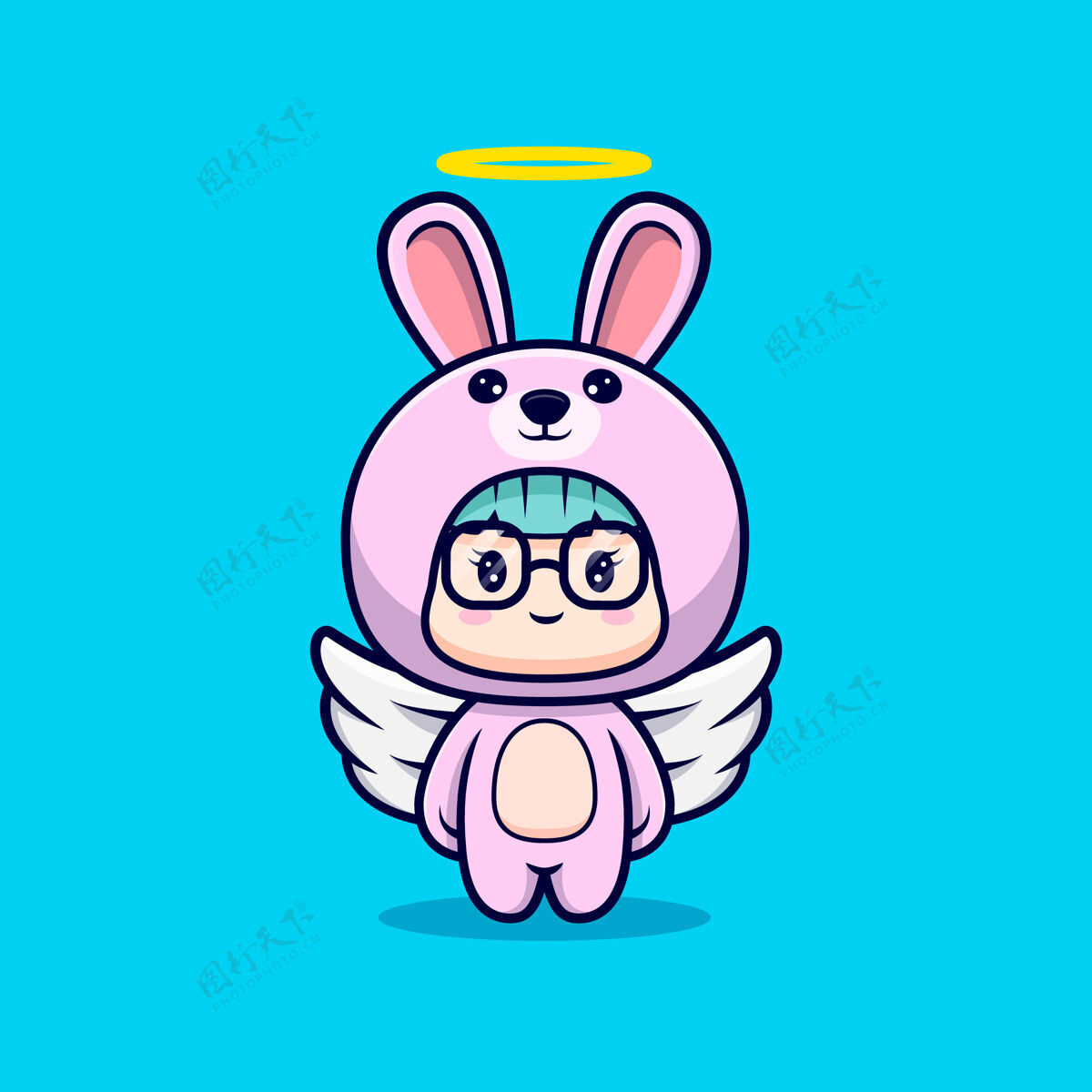 服装可爱的天使女孩穿着兔子服装玩飞行翅膀