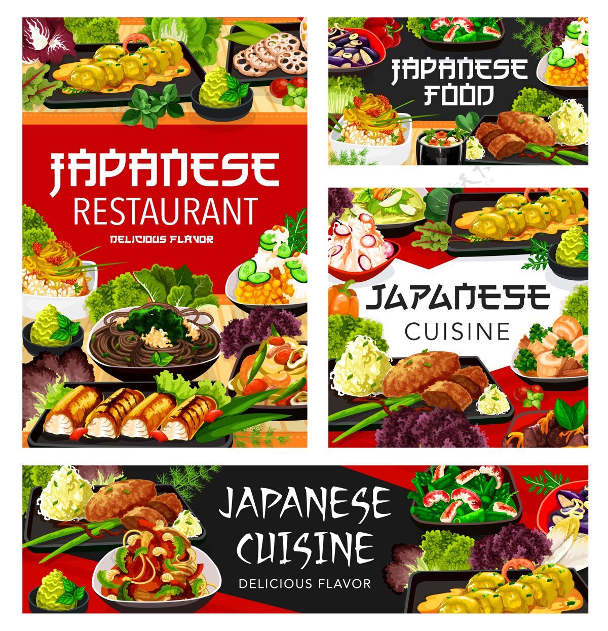米饭日本料理菜单菜品和餐厅菜品插图设计排骨面条肉