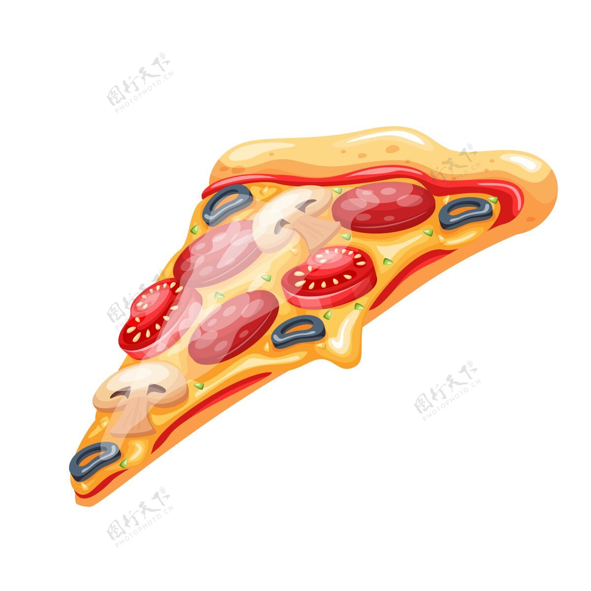 美味一片披萨配番茄 意大利香肠和蘑菇切片奶酪蘑菇
