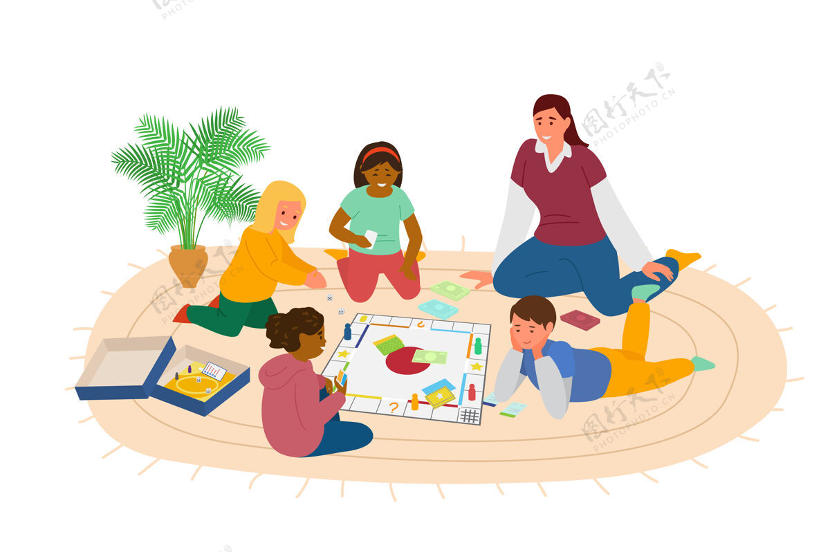 娱乐孩子们在幼儿园的地板上玩棋盘游戏老师比赛地板