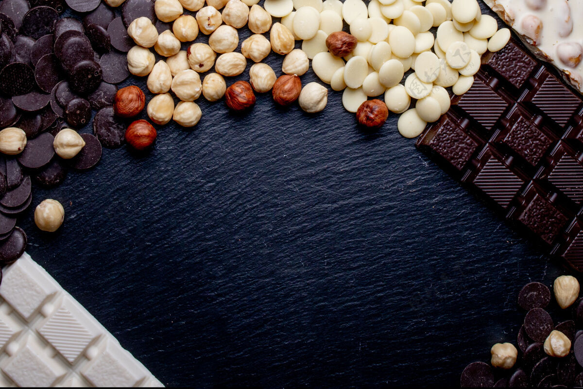 巧克力乡村横幅与豪华手工巧克力和三种类型的巧克力与小插曲和复制空间糖美食美味