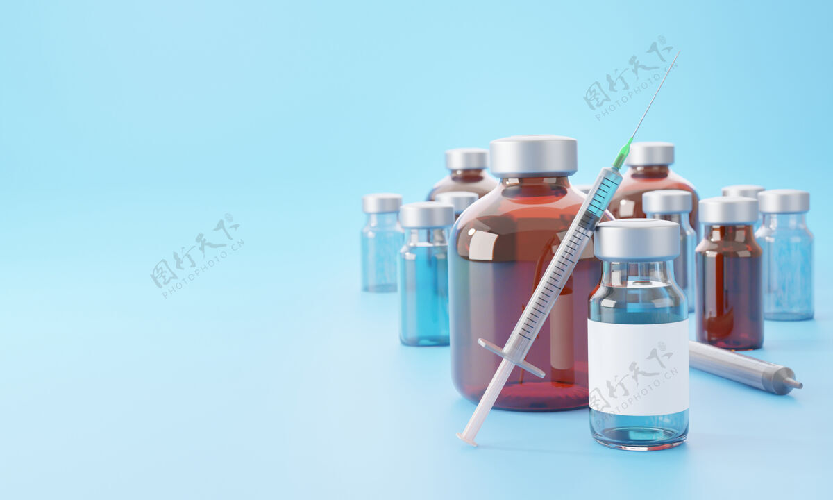 设备带注射器的注射瓶玻璃瓶标签模型三维注射疾病