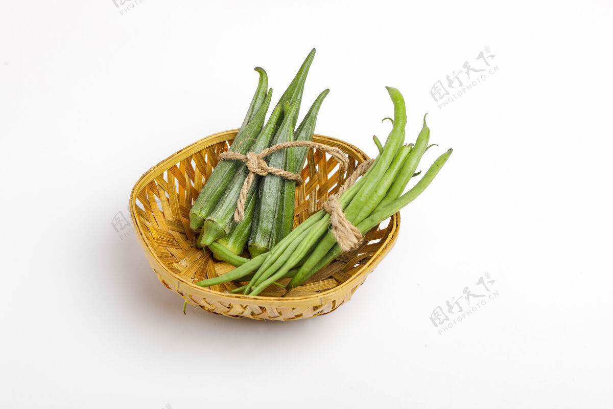植物普通豆荚和秋葵 农场新鲜概念营养蔬菜豆类
