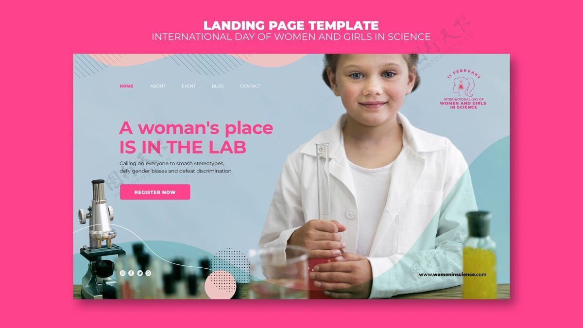 性别平等科学妇女和女孩日登陆页模板科学女性