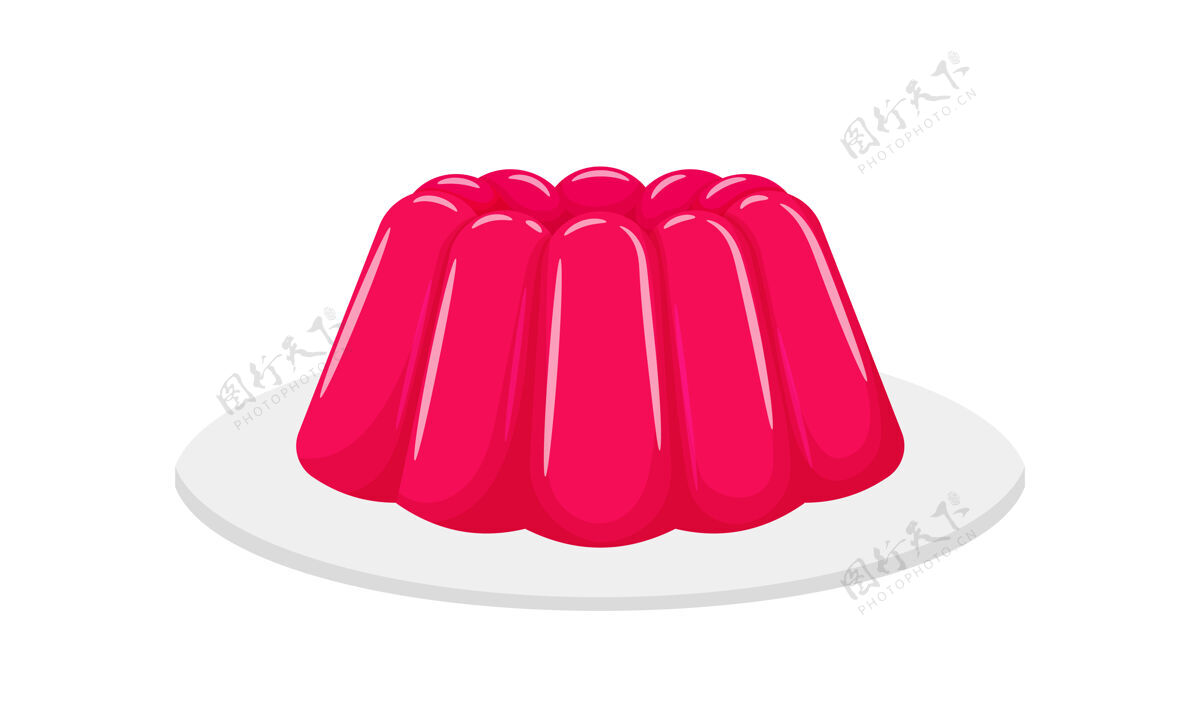 盘子把粉红色果冻放在盘子里 放在白色的盘子里闪亮节日甜点