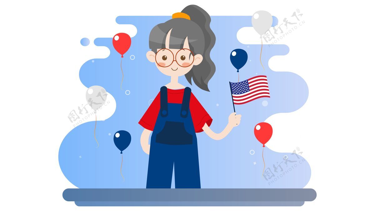 美国美国独立日快乐7月4日插画背景平面设计独立日概念