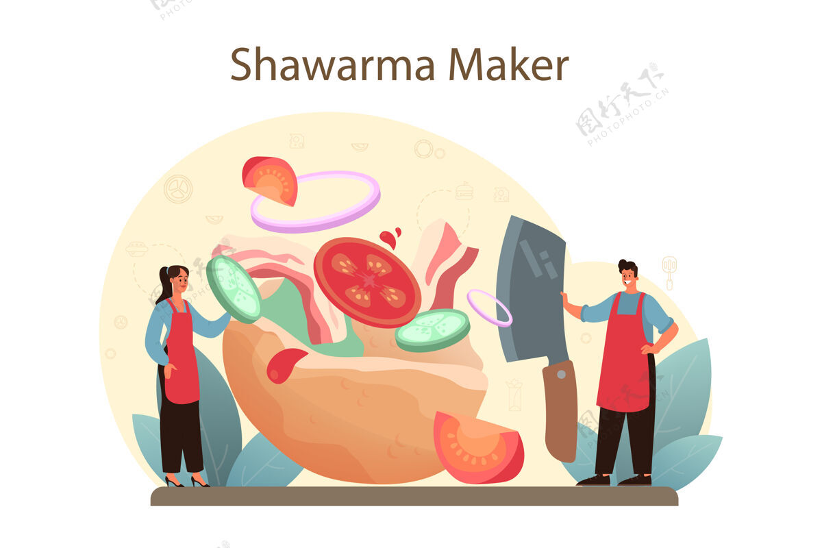 阿拉伯语沙瓦玛街头美食概念新鲜肉三明治