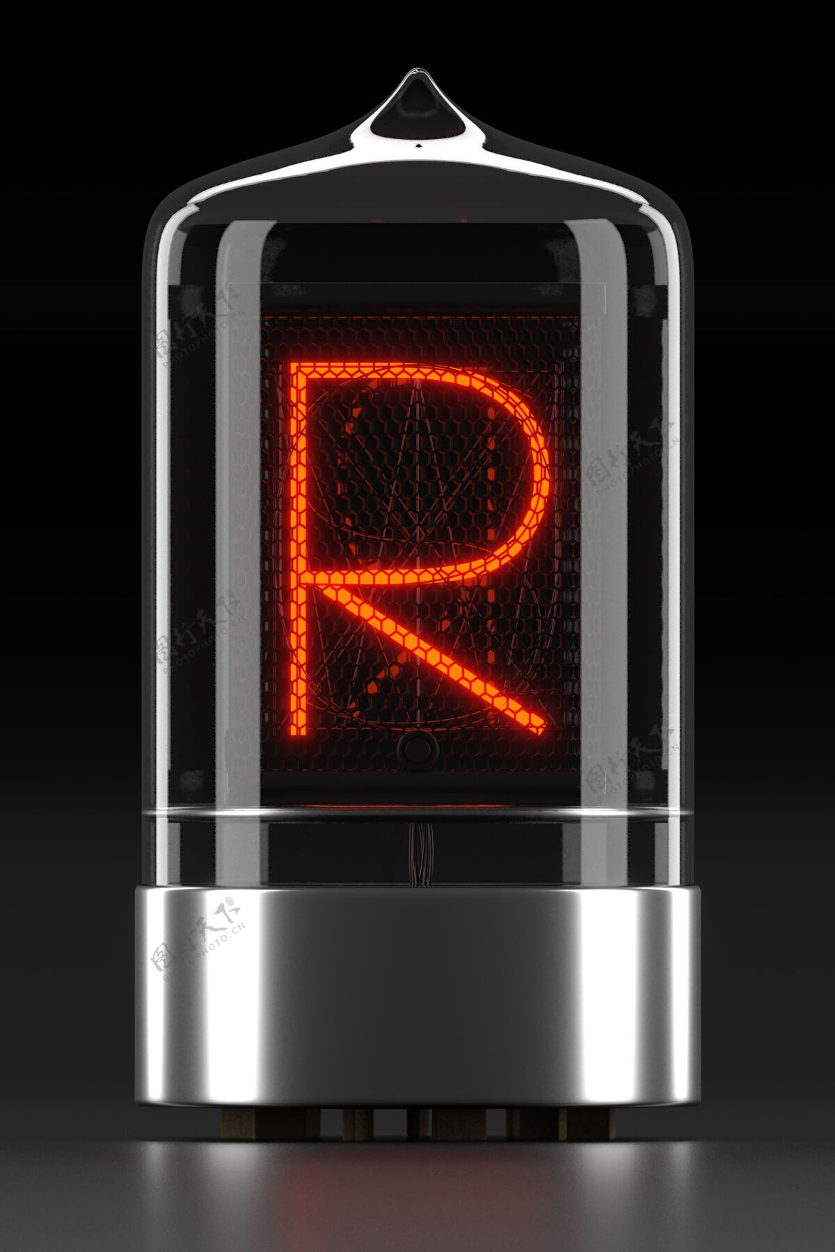 霓虹灯数码管指示灯 灯管气体放电指示灯亮暗表面.字母复古3d渲染的“r”设备灯泡数据