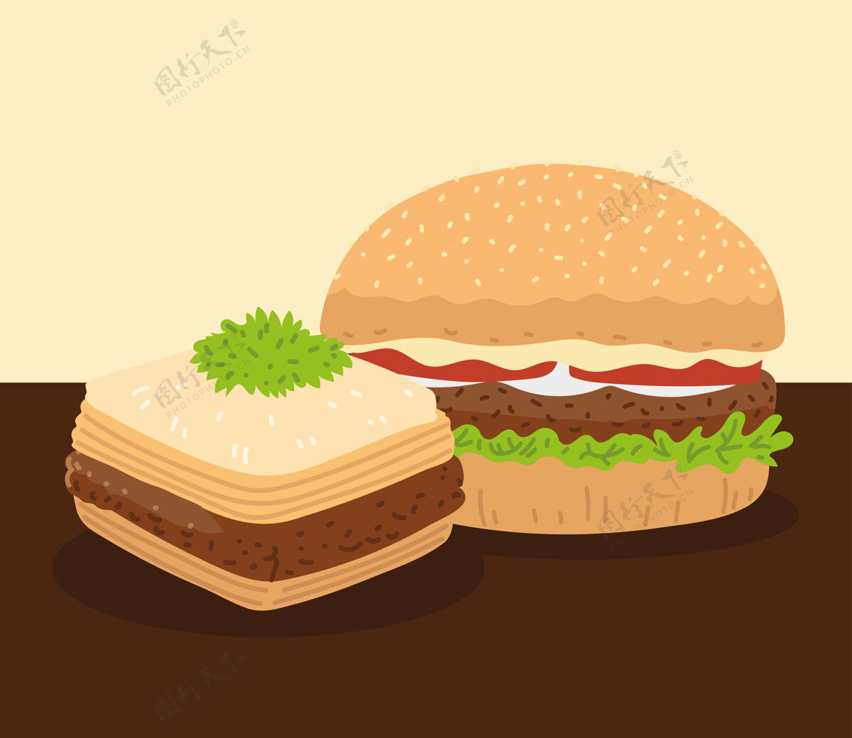 汉堡包汉堡和面包 阿拉伯食物烹饪一餐菜单