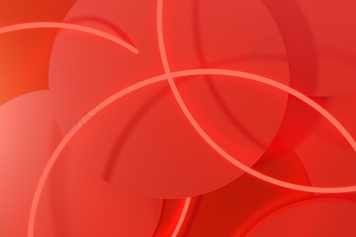 背景多层3d渲染背景的红色平台与霓虹灯环完美的抽象背景讲台戒指霓虹灯