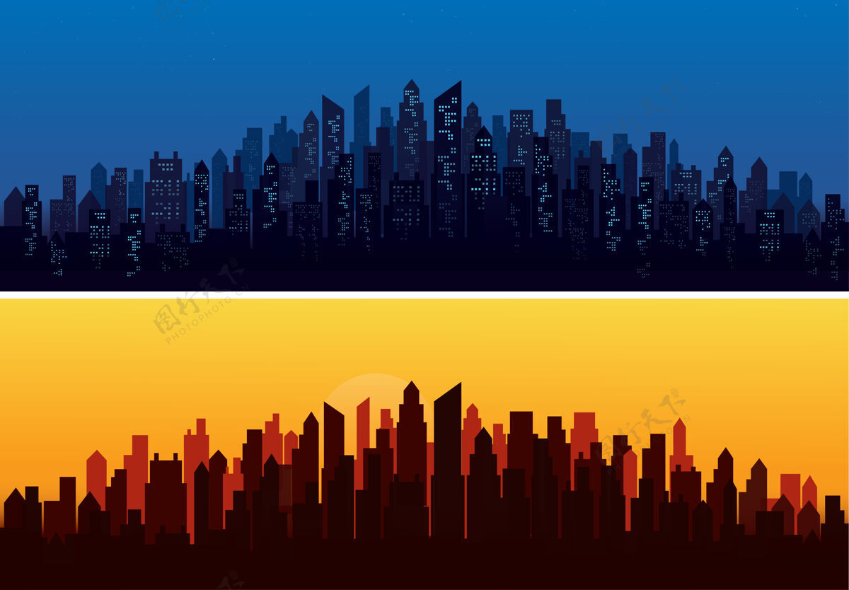 城市现代城市天际线景观背景太阳摩天大楼夜间