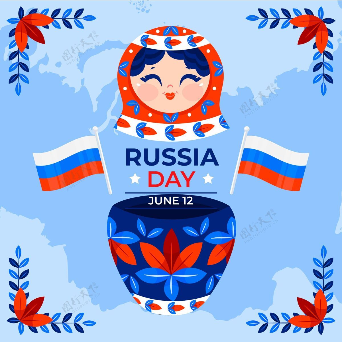 平面设计平面俄罗斯日插图平面爱国俄罗斯