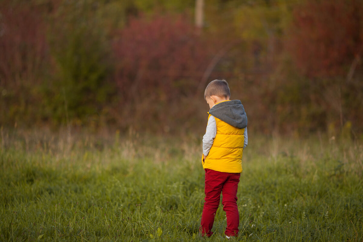 孩子5岁可爱的小男孩在秋天散步花园.肖像一个快乐的男孩在明媚的秋天衣服暖和明媚的秋天欢笑微笑年轻