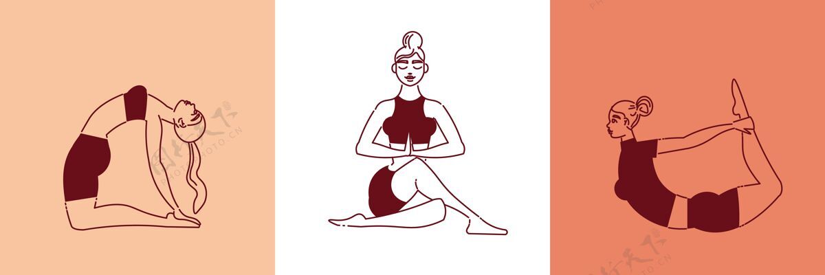 手势线条艺术女瑜珈作文集姿势灵活伸展