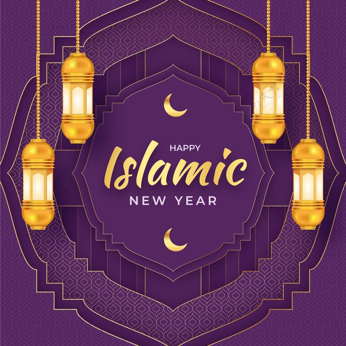 伊斯兰现实伊斯兰新年插画阿拉伯语回历新年活动
