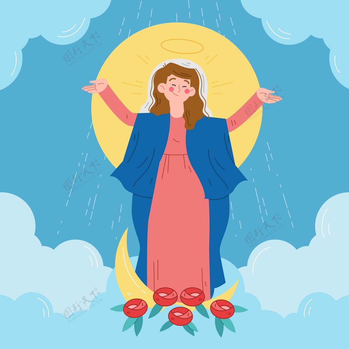 圣母玛利亚手绘玛丽的假设插图宗教天主教事件