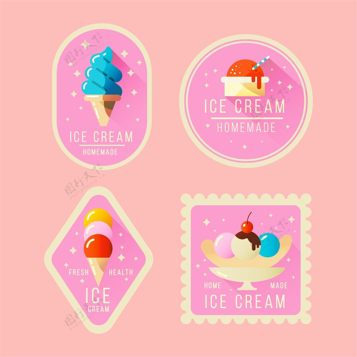 标签扁平冰淇淋标签系列美味甜点标签收集