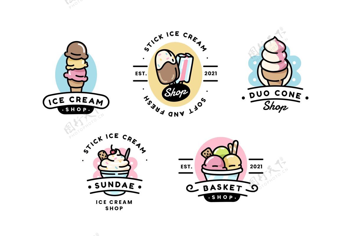 包装扁平冰淇淋标签系列美味冰淇淋食品