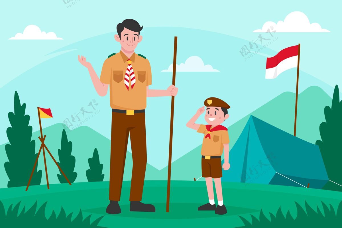 印尼Pramuka日插图平面设计童子军活动