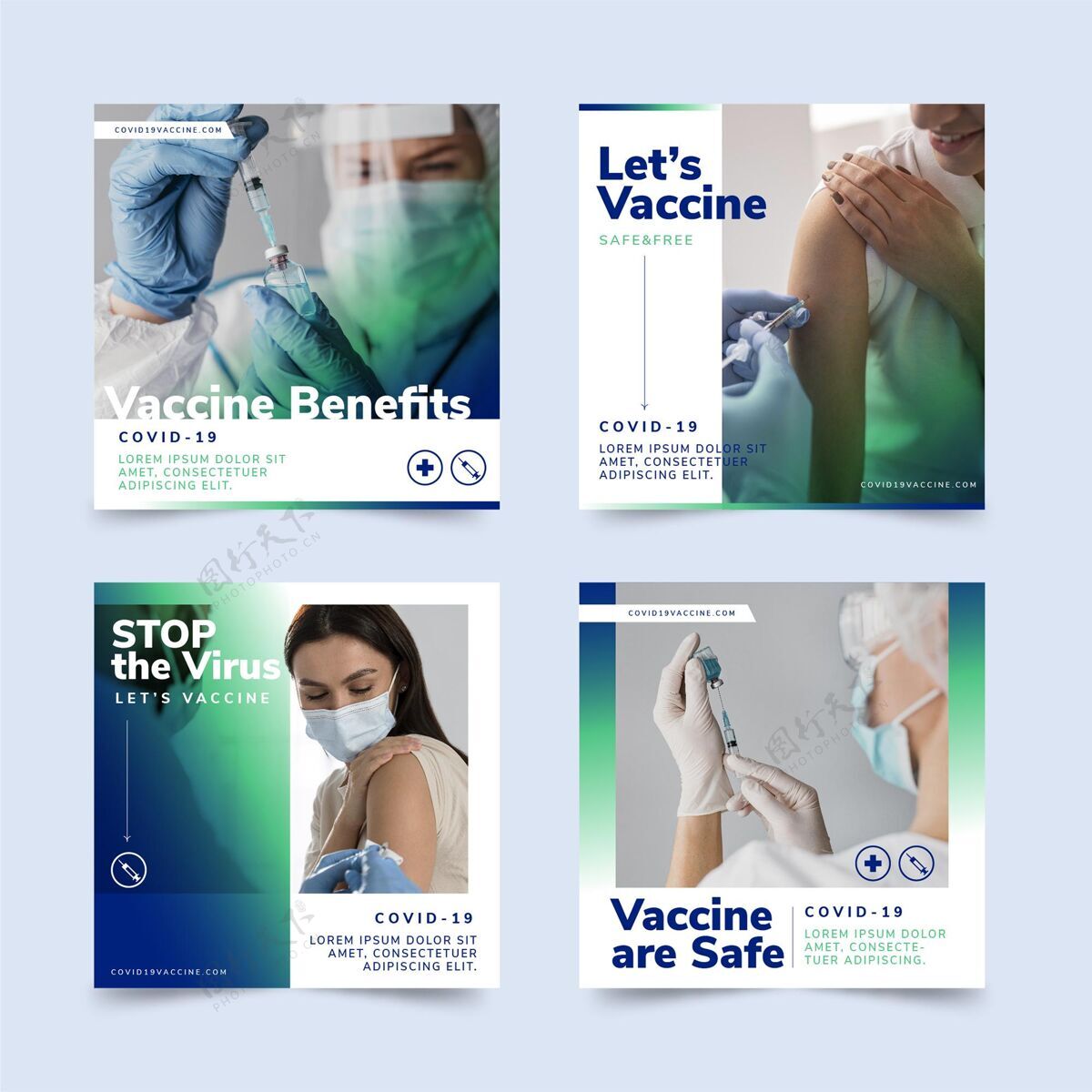 平面设计平板疫苗instagram帖子集附照片疫苗社交媒体模板治疗