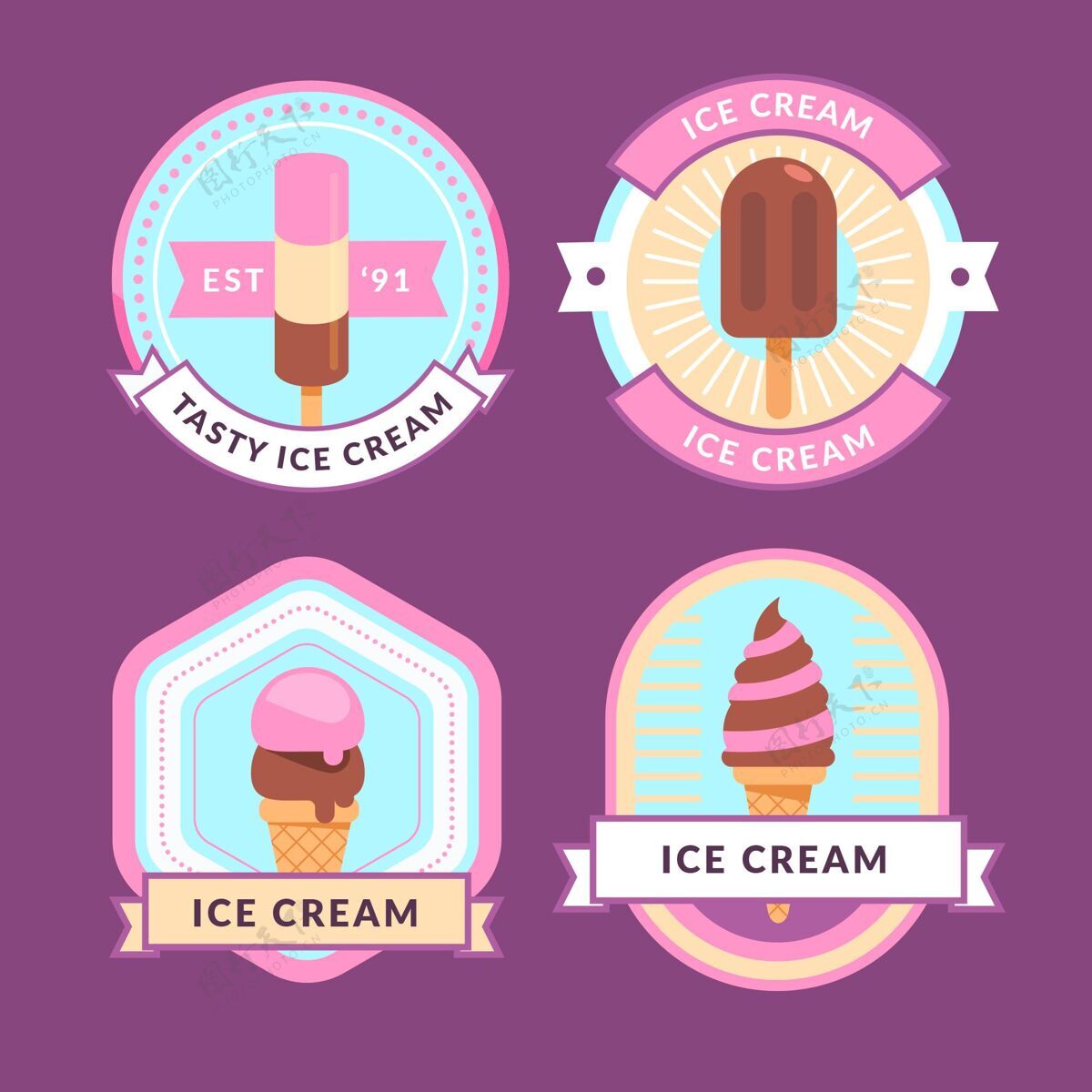套餐扁平冰淇淋标签系列甜点标签收集