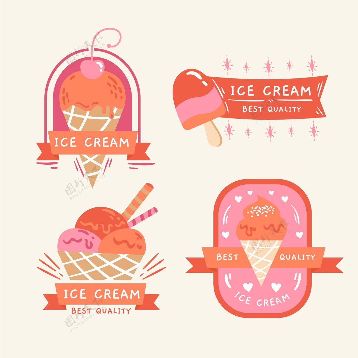 甜点手绘冰淇淋标签系列食品冰淇淋收藏