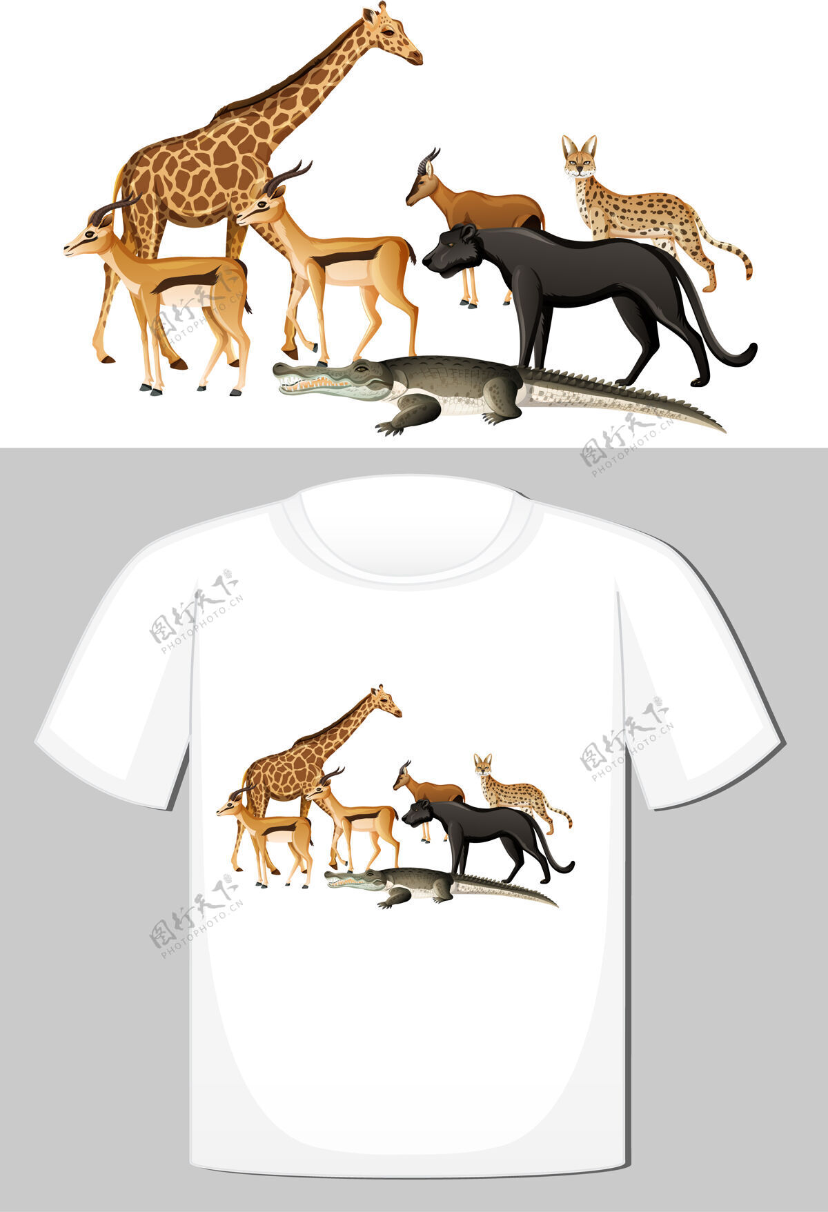非洲野生动物组t恤设计服装鳄鱼野生