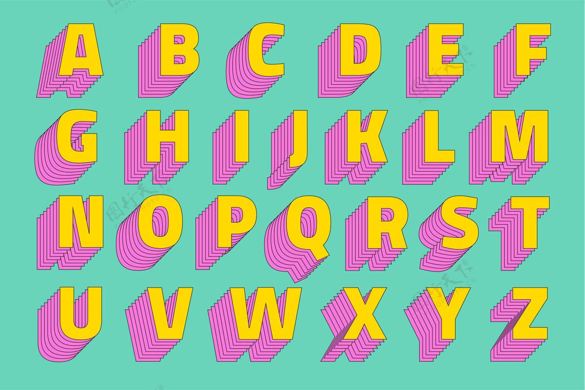 字体字母集3d样式化字体粗体复古样式3d字体