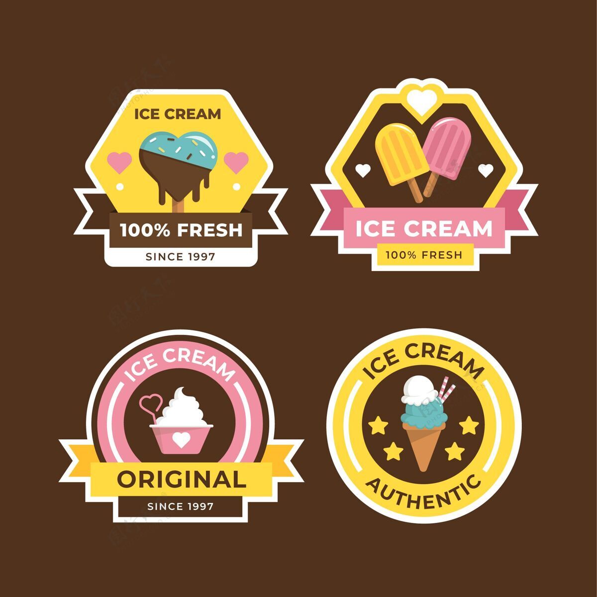 套餐扁平冰淇淋标签系列食品小吃标签