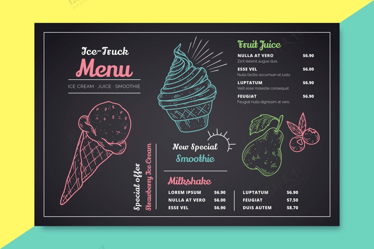 提神手绘冰淇淋黑板菜单风味随时打印甜点