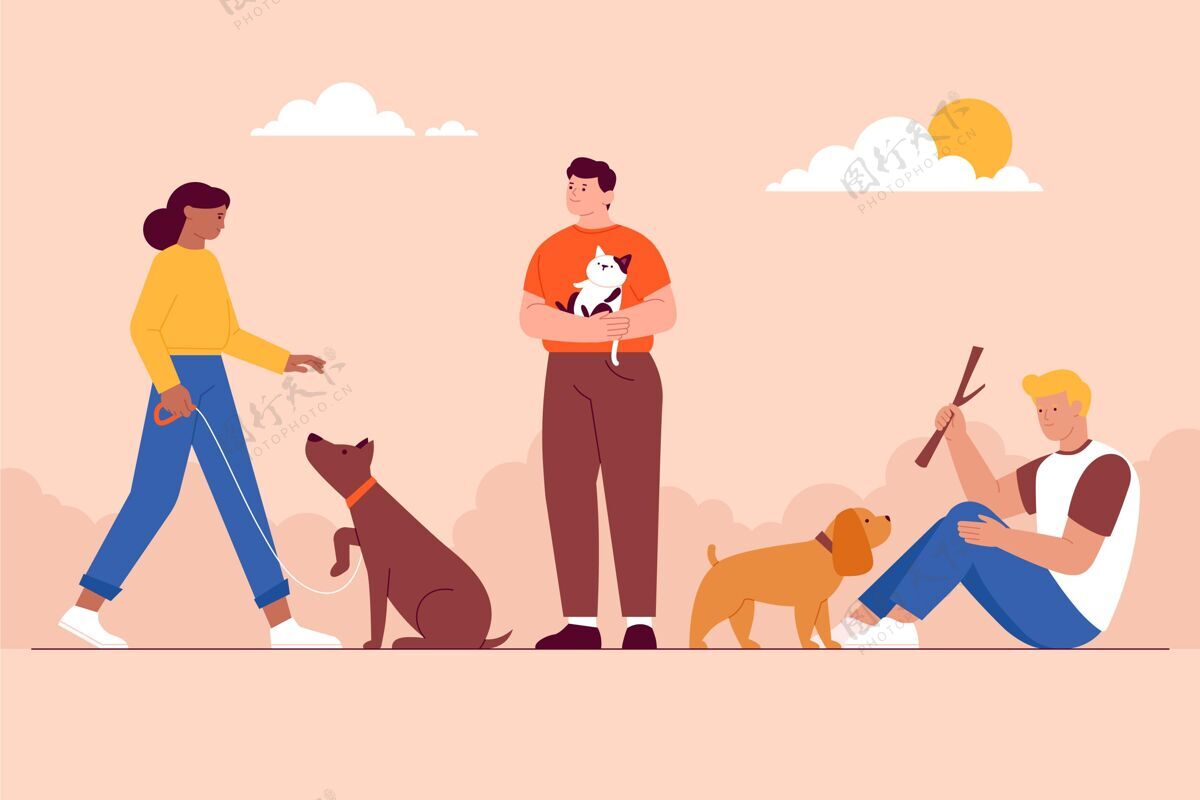 平面设计带宠物的人的插图个人人家庭