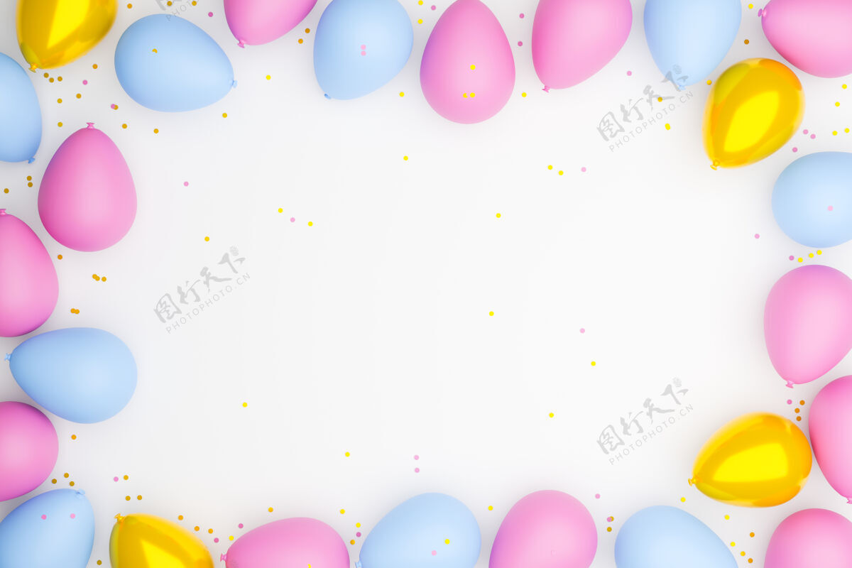 背景蓝色 粉色和金色的气球放在白色的背景上颜色婴儿淋浴气球