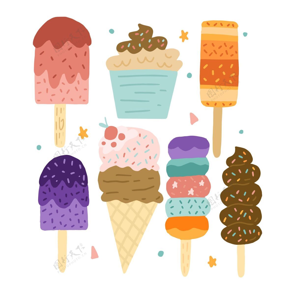 收藏手绘冰淇淋系列甜点小吃什锦
