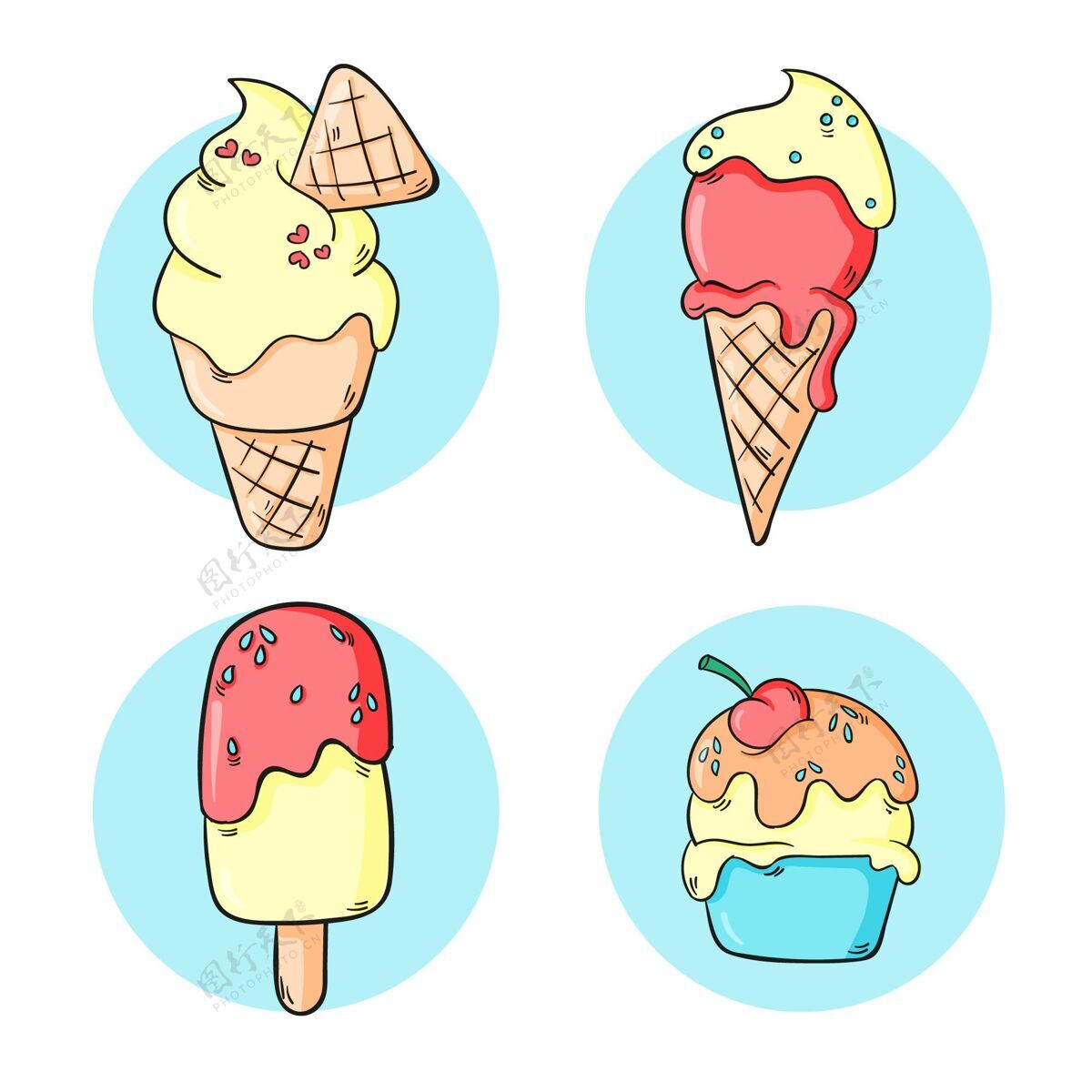 提神清新的手绘冰淇淋系列季节手绘夏季