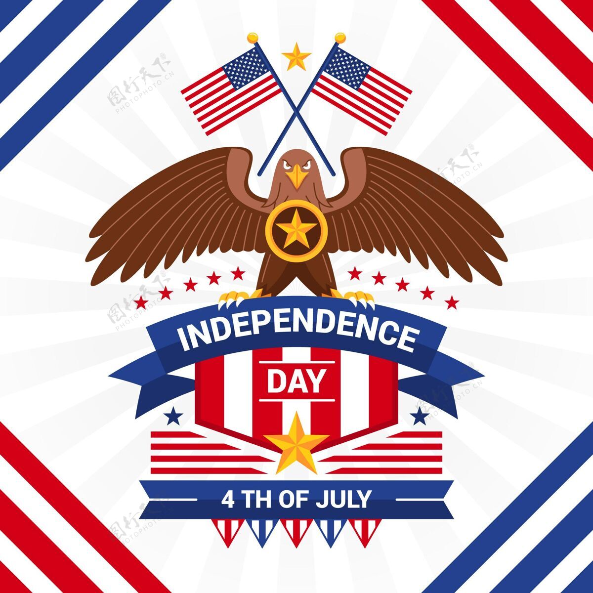 平面设计七月四日-独立日插画手绘美国美国
