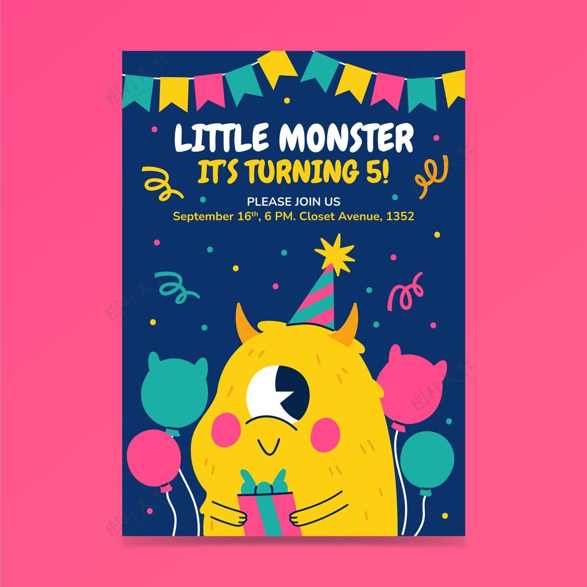 生日模板怪物生日邀请模板手绘生日纪念日小孩生日聚会