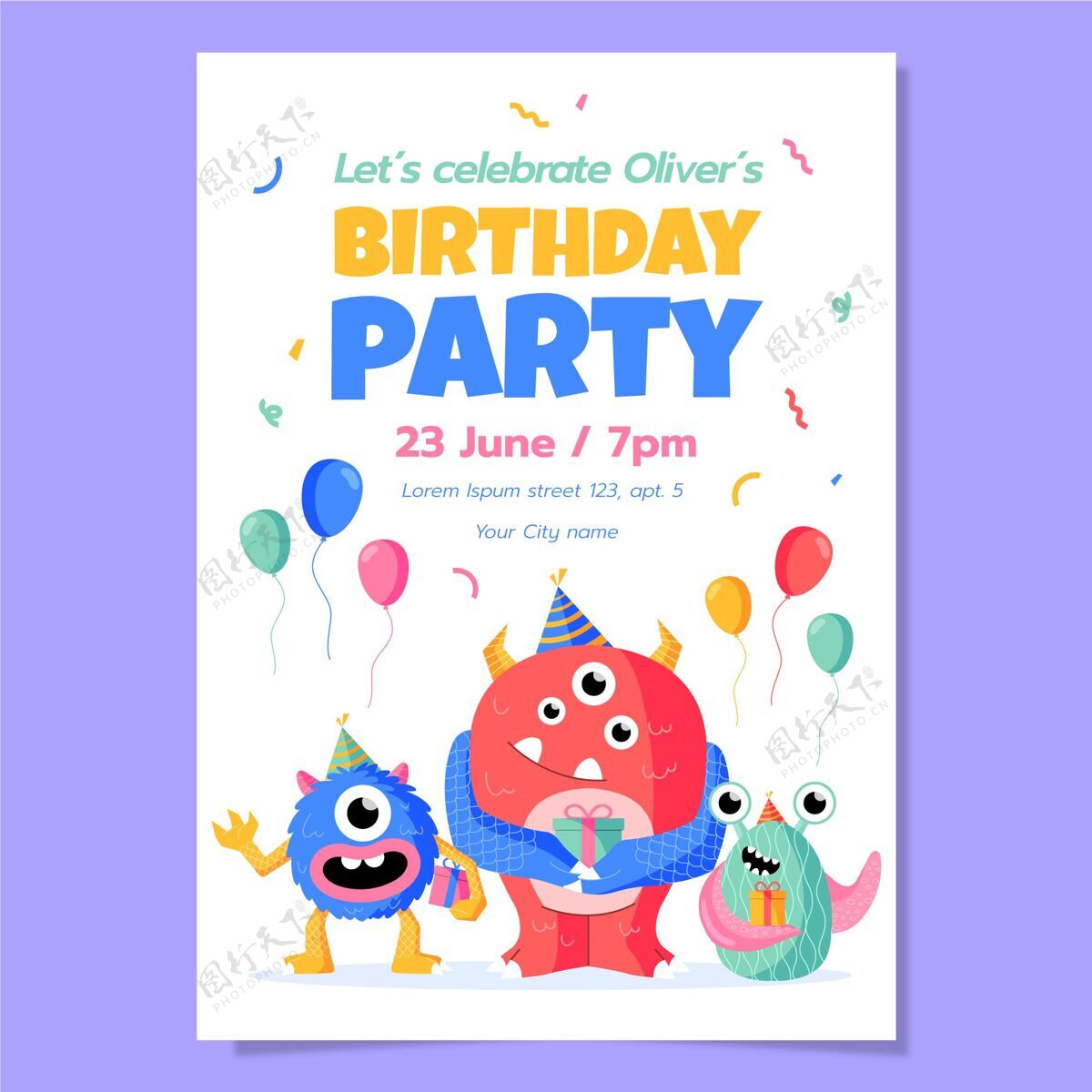 小孩怪物生日邀请模板生日纪念日平面设计小孩生日派对